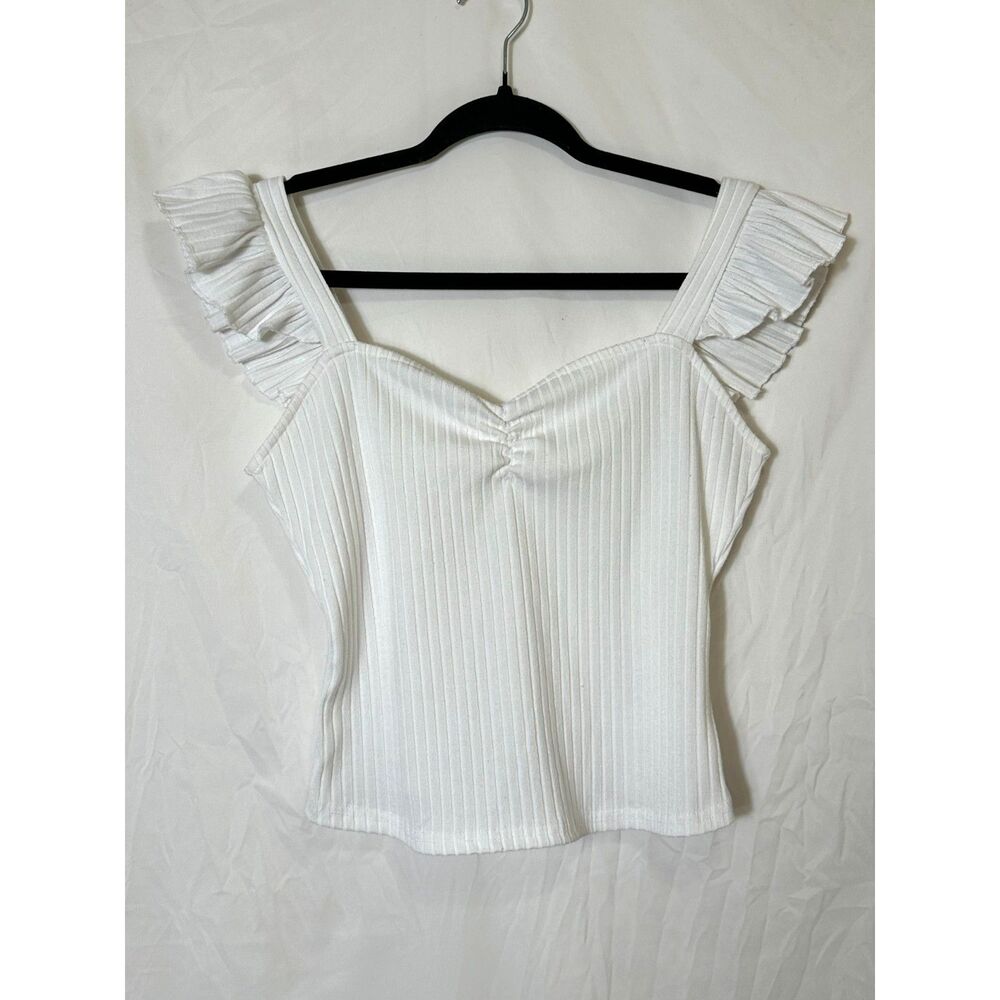 Hespana Women's Ruffle Strap Ribbed Crop Top Junior Size M - Picture 1 of 2
